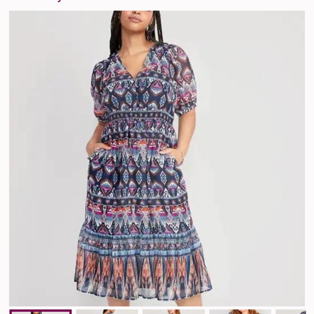 Old Navy defined waist v neck midi dress. Size S